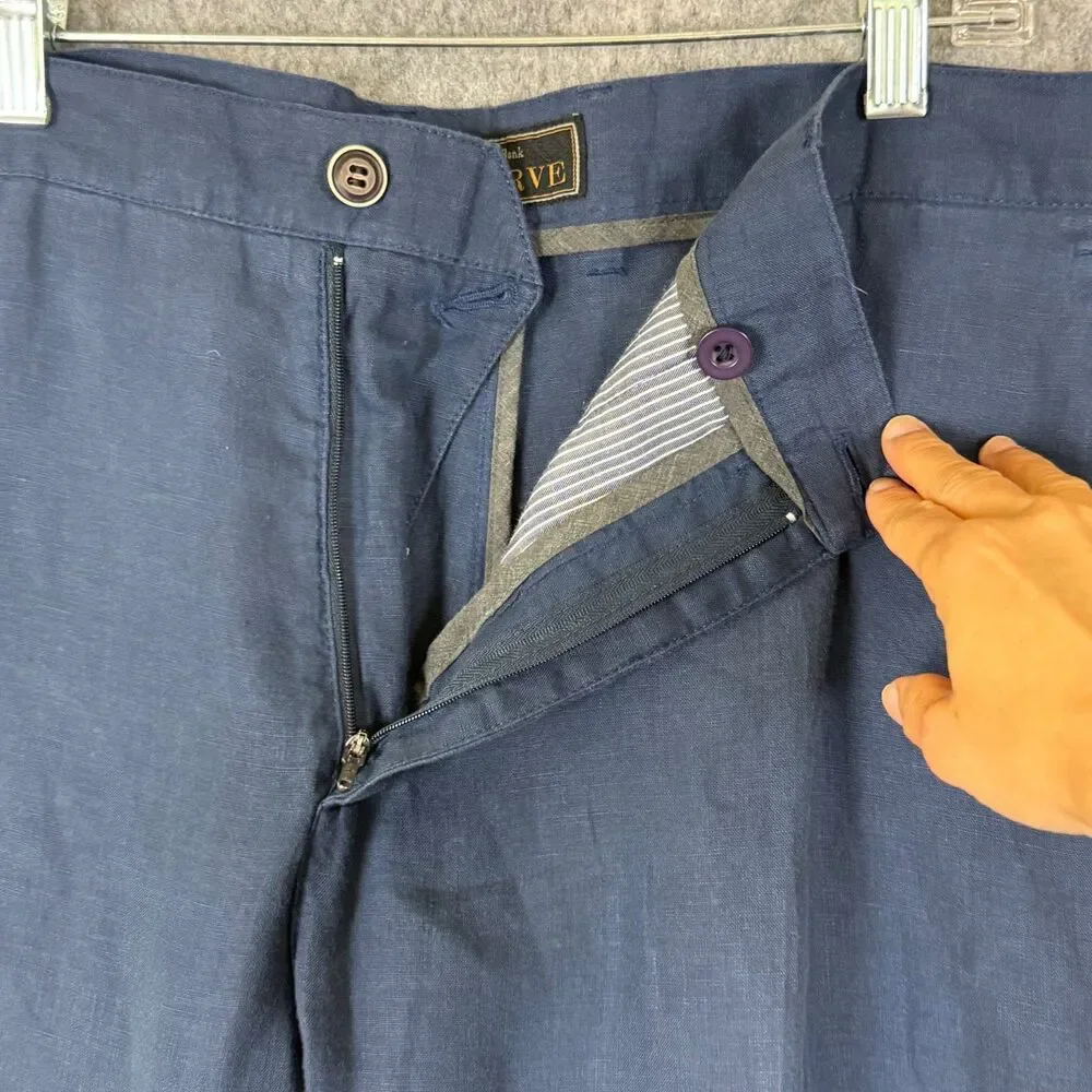 JoS A Bank Reserve 100% Linen Navy Blue Dress Pants Mens 42WX28L Lightweight